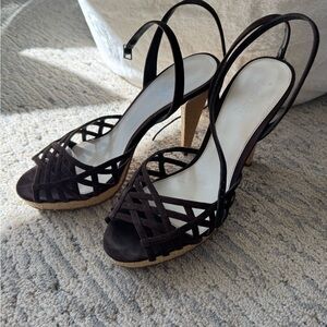 Calvin Klein Brown Woven Suede Slingback Heels